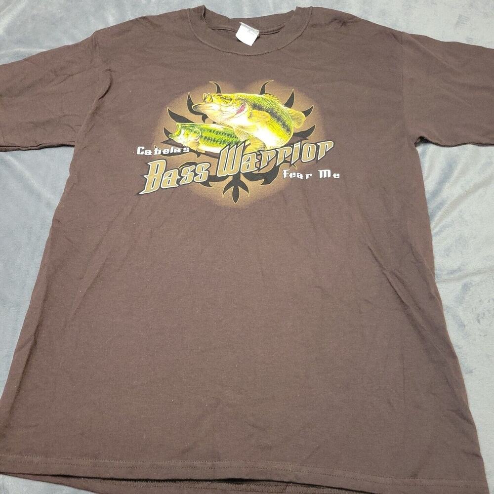 Bass Warrior Shirt Men L Graphic Brown Fear Me Crew Neck Short Sleeve Gildan Tee